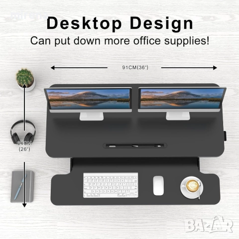 Бюро за изправяне, 91 см широка регулируема височина, два монитора 10, снимка 3 - Бюра - 51547054