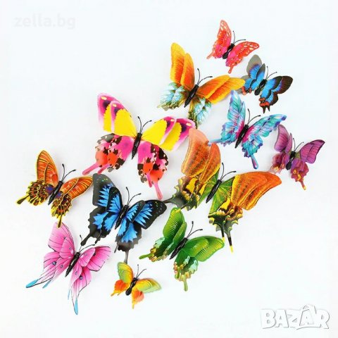 Комплект от 12 декоративни пеперуди, които да поставите на стената 3D с евтини магнитни декорации за, снимка 12 - Декорация за дома - 36629703