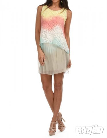 Лятна къса рокля в жълт и розов цвят марка Maïyssa - M