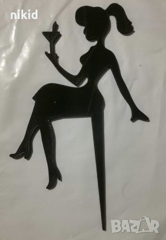 Лейди дама с коктейл черен пластмасов топер украса за торта рожден ден моминско парти юбилей