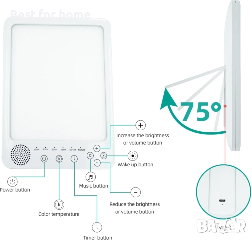 Лампа за светлинна терапия, UV-Free 10000Lux , снимка 3 - Други - 52593707