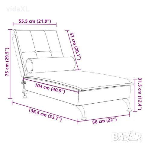 vidaXL Масажна кушетка с болстер, тъмносива, кадифе, снимка 10 - Кушетки - 56147467