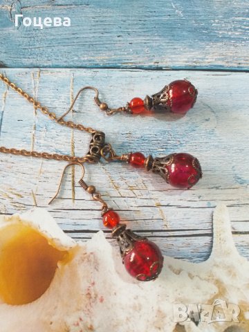 Новият ни Бохо комплект бижута в рубинено червено с прекрасни медни орнаменти, снимка 3 - Бижутерийни комплекти - 34019035