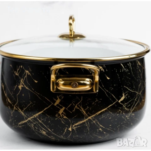 Тенджера Goldmann 24x15см.\6.2л.. Емайл. Индукция. Черен/Старо злато, снимка 3 - Съдове за готвене - 50442200