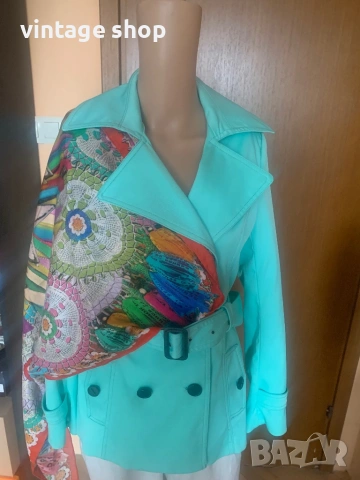 Дамски тренч( шлифер) в цвят мента с мляко, снимка 4 - Шлифери - 53882046