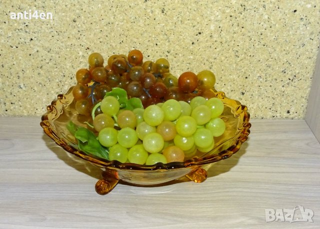 Стара стъклена фруктиера в кехлебарен цвят, снимка 10 - Аксесоари за кухня - 40074972