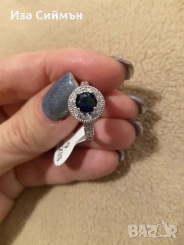 Сребърен комплект обици, пръстен и колие сапфири, снимка 3 - Бижутерийни комплекти - 34254060