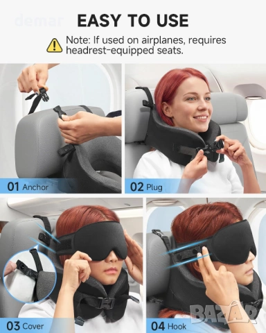 Възглавница за пътуване Umisleep с маска за очи и чанта за носене, черна, снимка 6 - Други стоки за дома - 54049492