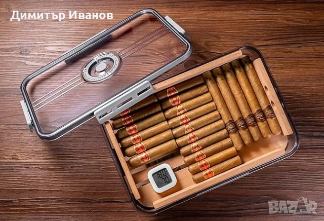 Прозрачен хумидор за пури от полипропилен в три размера със дигитален хидрометър, снимка 8 - Други - 50997392