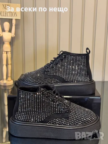 Дамски черни боти с кристали Код D1507, снимка 4 - Дамски боти - 48328908