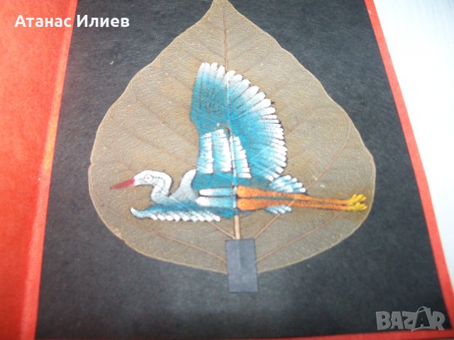 Ръчно рисувана картичка върху листо от дървото Бодхи, Индия 2, снимка 4 - Други ценни предмети - 35593669