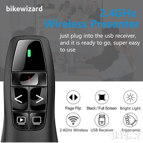Ергономичен безжичен презентатор PowerPoint, 2.4GHz НОВ, снимка 2 - Друга електроника - 52160492