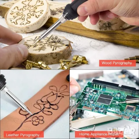 Пирограф Preciva 60W, 45 части, калъф, накрайници, аксесоари + поялник, снимка 6 - Поялници и запояване - 50381254