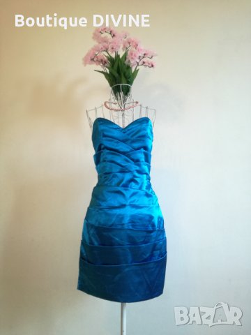 Синя сатенена рокля, снимка 2 - Рокли - 29088825