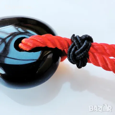 Колиета с голяма магатама от обсидиан и миланска корда, снимка 11 - Колиета, медальони, синджири - 48126733