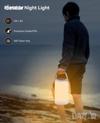 Нощна лампа Hensam, LED сензорна с 4 режима, топло бяло и RGB, акумулаторна, снимка 6 - Лед осветление - 44657757