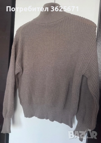 Тъмно бежов пуловер с цип, снимка 2 - Блузи с дълъг ръкав и пуловери - 52957597