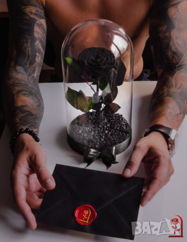Подарък за Жена / Истинска Черна Роза в ГОЛЯМА Стъкленица / Романтичен и Луксозен Подарък за Нея, снимка 6 - Подаръци за жени - 34470341