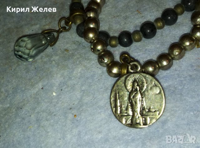 2 АРТ ГРИВНИ от ХЕМАТИТ и БРОНЗ с КРИСТАЛИ и СРЕБРИСТА ИКОНКА РЪЧНАХ ИЗРАБОТКА 56831, снимка 3 - Гривни - 42026441
