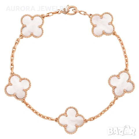 Van Cleef & Arpels VCA 5 Motifs Rose Gold Mother of Pearl Vintage Alhambra Дамска Гривна, снимка 8 - Гривни - 54013294