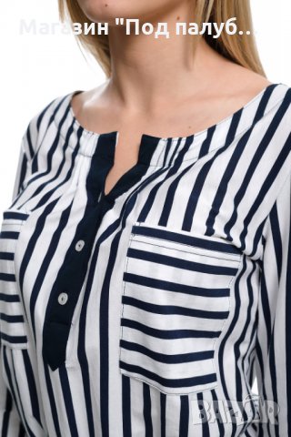 Нова дамска моряшка риза тип туника на тъмносиньо и бяло райе, снимка 2 - Ризи - 28296062