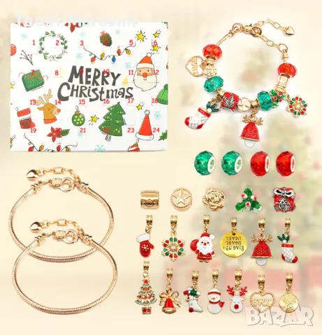Адвент календар Коледна гривна, комплект от 24 части, многоцветни, 20x17x1см, снимка 3 - Подаръци за жени - 48310627