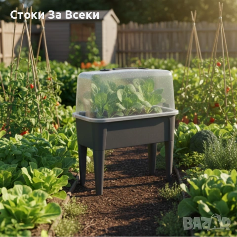 Сива оранжерийна маса с капак за разсад