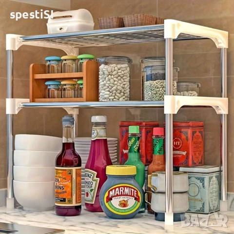 Етажерка за микровълнова на две нива, бяла - КОД 4962, снимка 2 - Аксесоари за кухня - 54152425