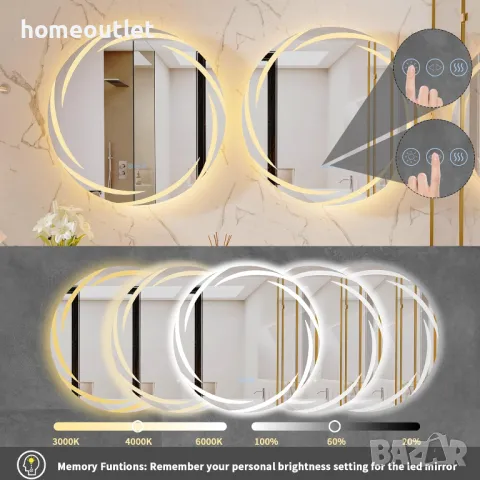 ПРОМОЦИЯ Стенно LED огледало с кръгла форма LUVODI XMR-Y18-928-EU, снимка 6 - Огледала - 49676869