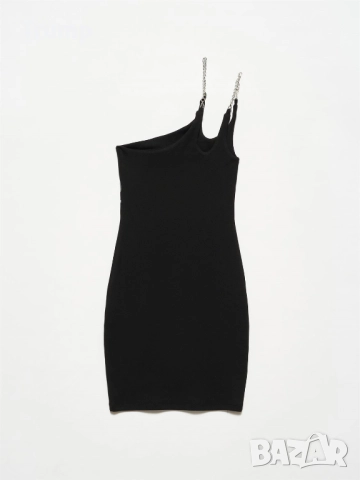 - 30 % Мини рокля с верижки и детайлен щампа - Черна, снимка 2 - Рокли - 51486921