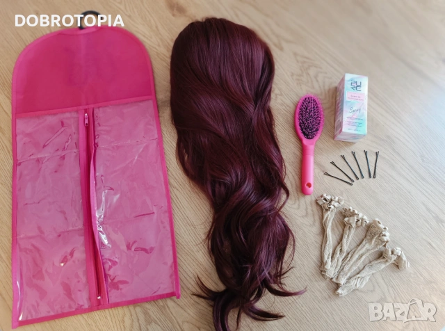 Дълга дамска перука в магнетичен червен цвят, снимка 6 - Аксесоари за коса - 53038052