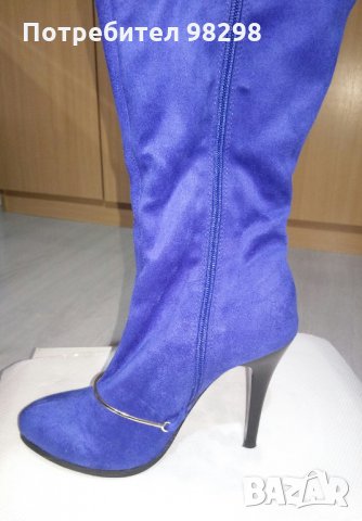 Сини дамски ботуши на ток, снимка 5 - Дамски ботуши - 35155086