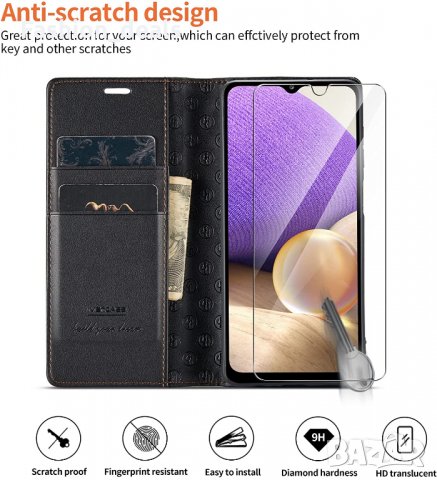 Нов черен флип калъф/кейс за Samsung Galaxy A32 с 2 протектора Самсунг, снимка 2 - Калъфи, кейсове - 35267978