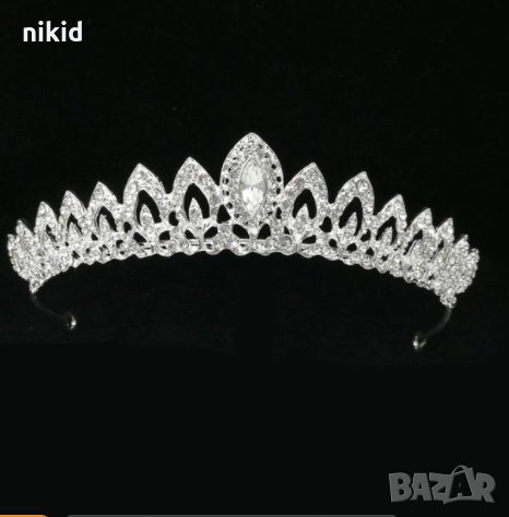 Кралска Корона Тиара Диадема метална сребриста с камъни детска дамска , снимка 2 - Аксесоари за коса - 29885708