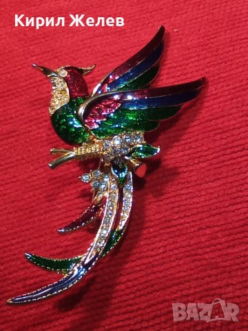 ПОЗЛАТЕНА КРИСТАЛНА ЕМАЙЛИРАНА БРОШКА ПАПАГАЛ ФИГУРКА БРОНЗ МНОГО КРАСИВА АРТ НУВО СТИЛ 26652