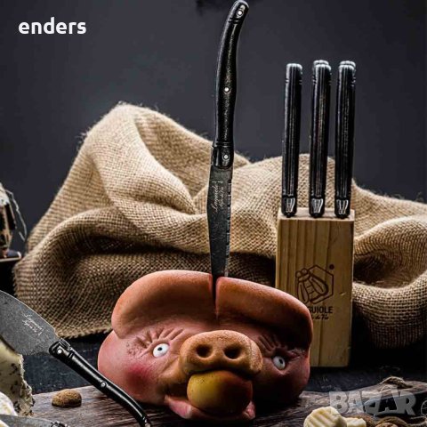Комплект 6 ножa за стекове с дървена поставка Laguiole Style de Vie Premium Black Stonewash, снимка 2 - Прибори за хранене, готвене и сервиране - 42176823