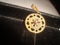 ПОЗЛАТЕН СТАРИНЕН МЕДАЛЬОН с ФАСЕТИРАН РУБИН РЪЧНА КУЮМДЖИЙСКА ФИЛИГРАННА ИЗРАБОТКА 17466, снимка 12