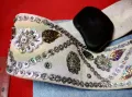 Стар ЕТНОГРАФСКИ ДАМСКИ КЕНАРЕН КОЛАН УКРАСЕН с ФЛОРАЛНИ МОТИВИ от БЛЕСТЯЩИ ПАЙЕТИ 47564, снимка 11