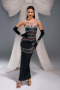 Класна дълга черна рокля с украсена с кристали,камъни в сребристо , снимка 5
