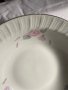 Сет от купа и голяма чиния плато с розово цвете, златен кант на Китка, ретро порцелан, снимка 2