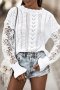 Дамска плетена блуза в бяло с ефектна бродерия, от памук и акрил, снимка 2