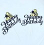 Happy Birthday пчела черен брокат картон топер украса табела за торта рожден ден , снимка 2