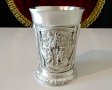 Немска чаша от калай с ловни картини 8 см. , снимка 1 - Антикварни и старинни предмети - 42751868