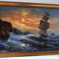 ”По вълните”, морски пейзаж с платноход, картина , снимка 9 - Картини - 32702588