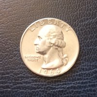 Quarter Dollar 1964 USA.Сребро!, снимка 3 - Нумизматика и бонистика - 44180580