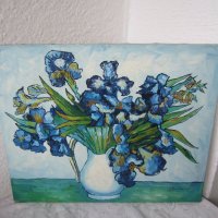 Ириси 40х50 см, Сини цветя, картина, снимка 4 - Картини - 31781028