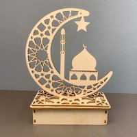 REUUY Ramadan Eid Decorations Eid Mubarak Ramadan LED мюсюлманска нощна лампа Направи си сам дървена, снимка 3 - Настолни лампи - 39956883