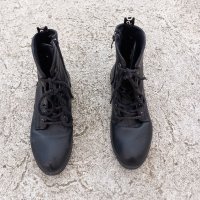 Черни дамски кожени обувки тип  кубинка, снимка 5 - Дамски боти - 40561216