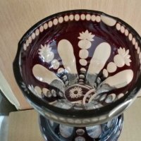 Голяма кристална ваза цветен червен кристал, снимка 5 - Антикварни и старинни предмети - 30952618