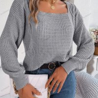 Небрежен едноцветен дамски плетен пуловер с квадратно деколте, 3цвята - 023 , снимка 15 - Блузи с дълъг ръкав и пуловери - 42237722